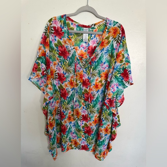 Time and Tru Womens Tropical Multicolor Floral Swim Coverup Swimsuit 1X(16W-18W) - Picture 3 of 9